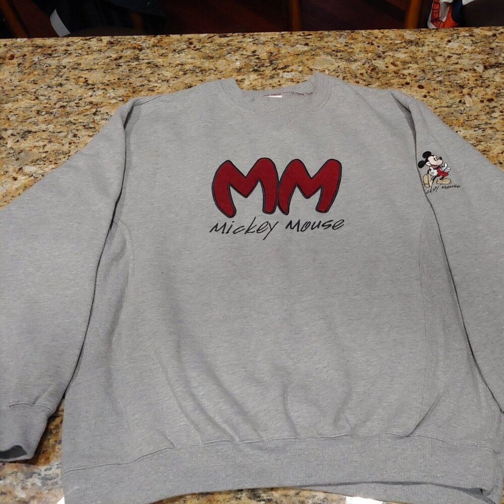 Vtg MM Disney Catalog XL Extra Large Mickey Mouse Sweater Long Sleeve Gray